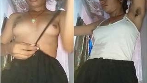 Sexy brunette with perky breasts in steamy solo performance