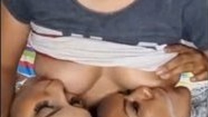 Amusing girlfriend gives milk to her partner
