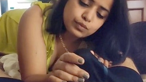 Aroused spouse performs oral sex on her husband