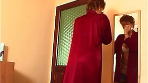 Redhead Grandma In Laced Stockings Fucks Young Dick