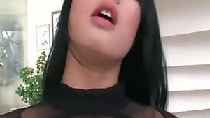 Beautiful brunette fucking in thigh high stockings