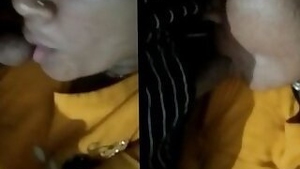 Cheating wife giving hot blowjob to lover