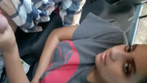 Busty Indian GF gives a blowjob on a moving cart