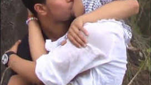 Arab couple enjoys outdoor boob sucking and passionate kissing