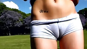 ROUND ASS TEEN in Short Shorts EXPOSING big CAMELTOE IN PUBLIC PARK video AMG Complete Lo Res Version