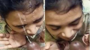 Lover releases in orgasm on girl's face