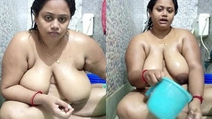 Fatty Indian wife gets naked and shaves her pussy in the bathtub