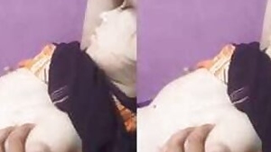 Indian colleen opens her XXX boobs and man plays with them on camera