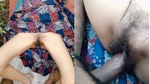 Desi couple enjoys outdoor sex on a bed in public