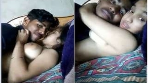 Watch a stunning girl pleasure her man by sucking his breasts in a seductive gaze