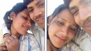 Outdoor Indian couple enjoys kissing and breast play
