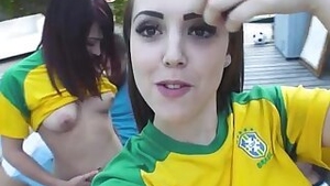 Naughty teen bffs fucked by soccer coach by the poolside