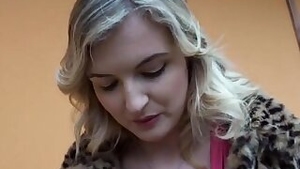 Blond Eurobabe flashes tits and screwed for some money