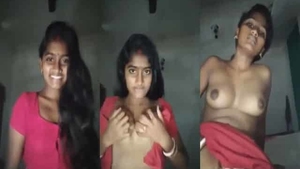 A young Indian woman shows off her naked body parts in her home