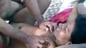 Maid laughing while driver fucks her pussy in a field
