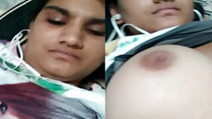 Busty Desi indian girl pulls T shirt up exposing her XXX boobies and sex opening
